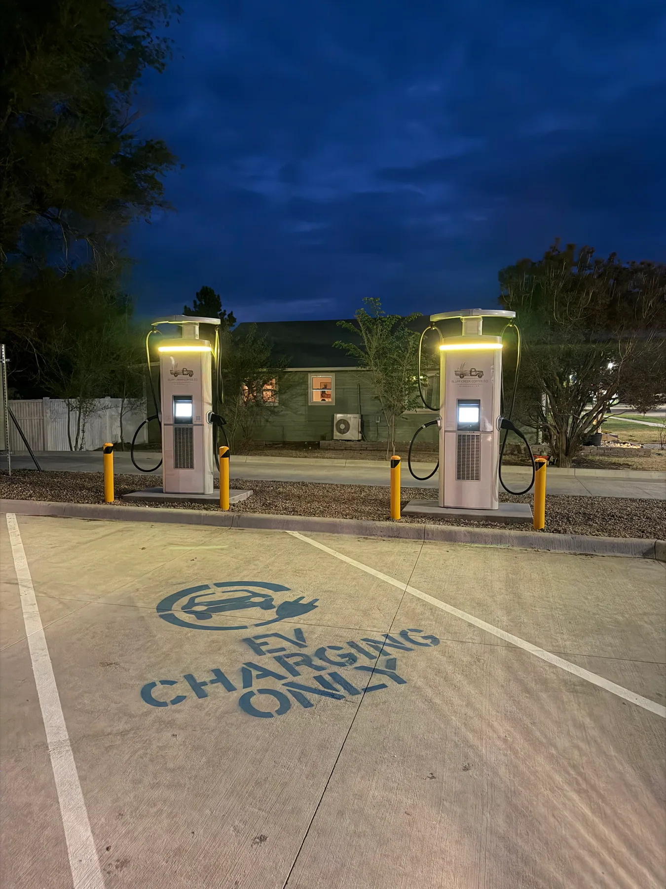 Bluff Creek Coffee EV charging installation in Minneola, Kansas